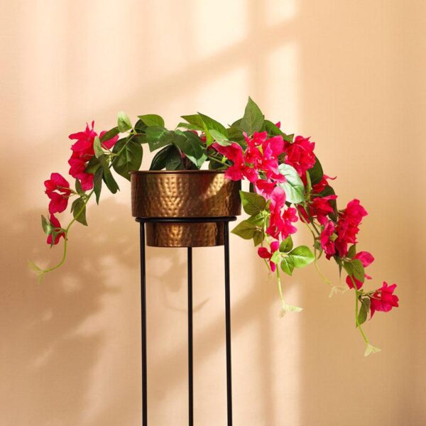 Faux Realistic Bougainvillea Flower With Black Plastic Pot